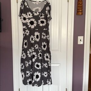 LuLaRoe Gray and White Floral Maxi Dress